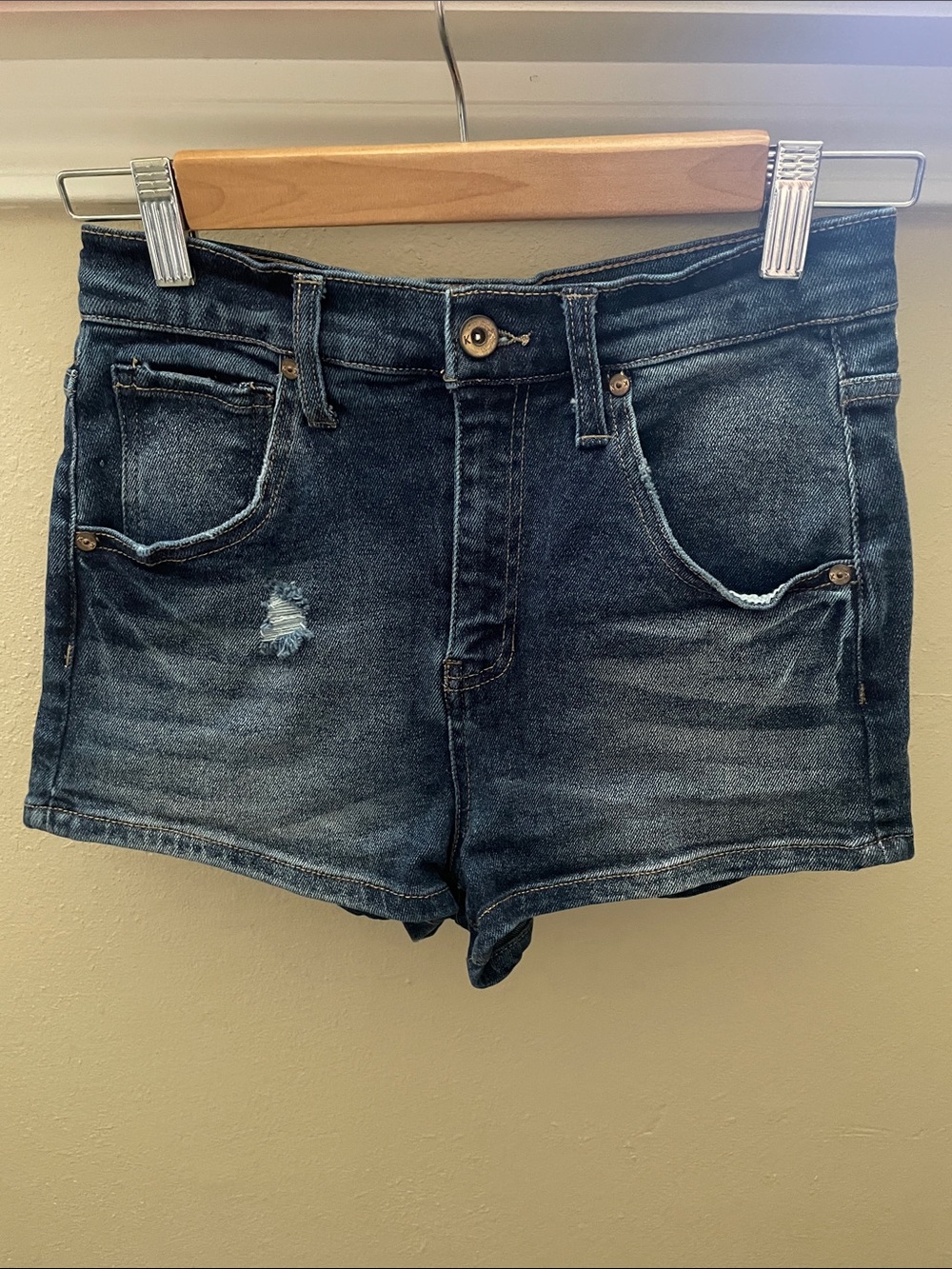 KENDALL + KYLIE High-Rise Distressed Blue Jean Shorts